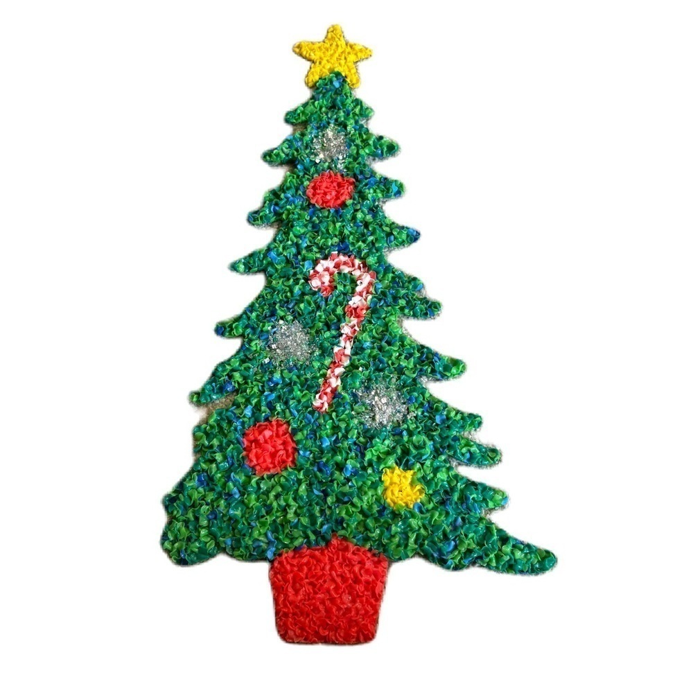Vintage Christmas Tree Melted Plastic Popcorn Decoration Green Red